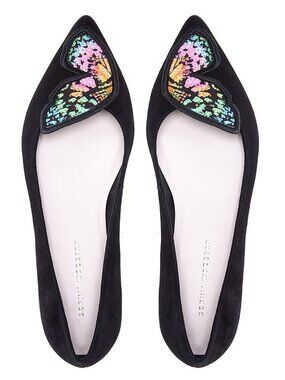 Sophia Webster Butterfly Embroidery Flat Black Papillon Paradise Print S36.5